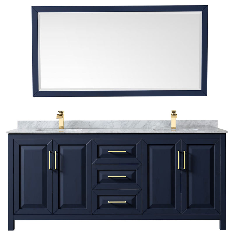 Daria 80" Free Standing Double Vanity Set with MDF Cabinet, Marble Vanity Top, 2 Undermount Sinks, and Framed Mirror - image 3