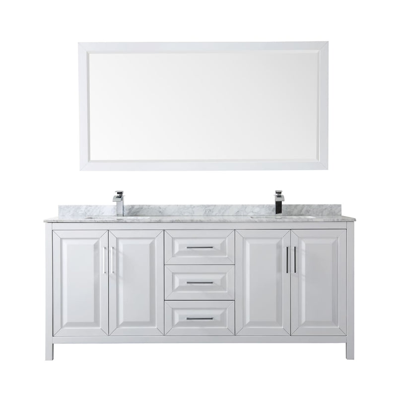 Daria 80" Free Standing Double Vanity Set with MDF Cabinet, Marble Vanity Top, 2 Undermount Sinks, and Framed Mirror - image 7