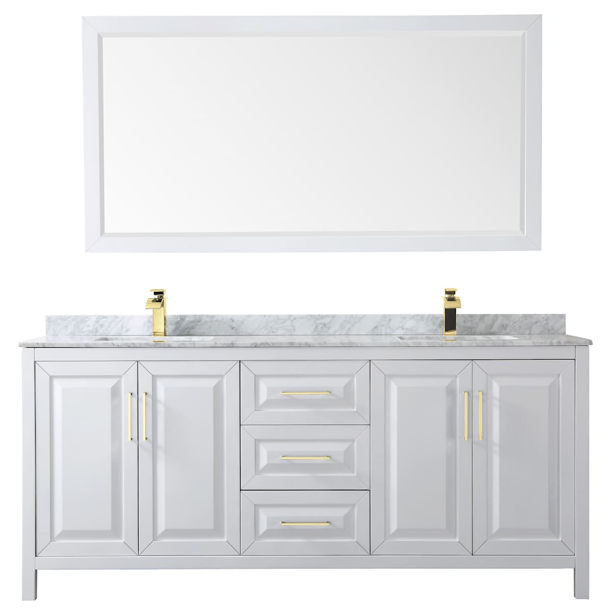 Daria 80" Free Standing Double Vanity Set with MDF Cabinet, Marble Vanity Top, 2 Undermount Sinks, and Framed Mirror