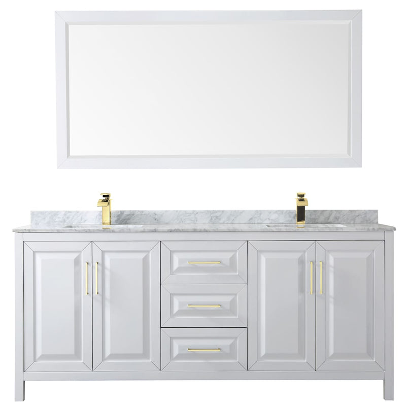 Daria 80" Free Standing Double Vanity Set with MDF Cabinet, Marble Vanity Top, 2 Undermount Sinks, and Framed Mirror - image 8