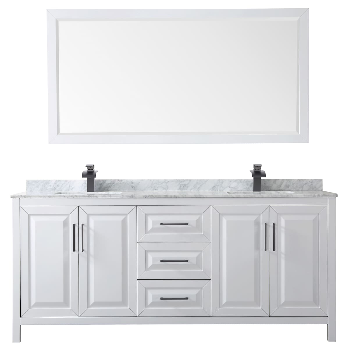 Daria 80" Free Standing Double Vanity Set with MDF Cabinet, Marble Vanity Top, 2 Undermount Sinks, and Framed Mirror