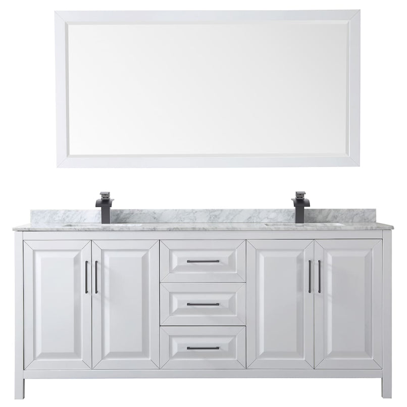 Daria 80" Free Standing Double Vanity Set with MDF Cabinet, Marble Vanity Top, 2 Undermount Sinks, and Framed Mirror - image 9