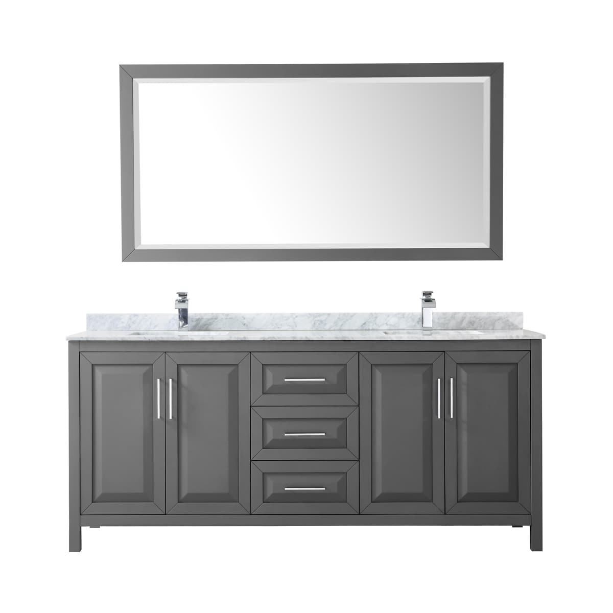 Daria 80" Free Standing Double Vanity Set with MDF Cabinet, Marble Vanity Top, 2 Undermount Sinks, and Framed Mirror - image 10
