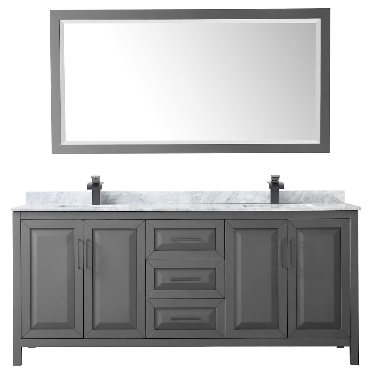 Daria 80" Free Standing Double Vanity Set with MDF Cabinet, Marble Vanity Top, 2 Undermount Sinks, and Framed Mirror