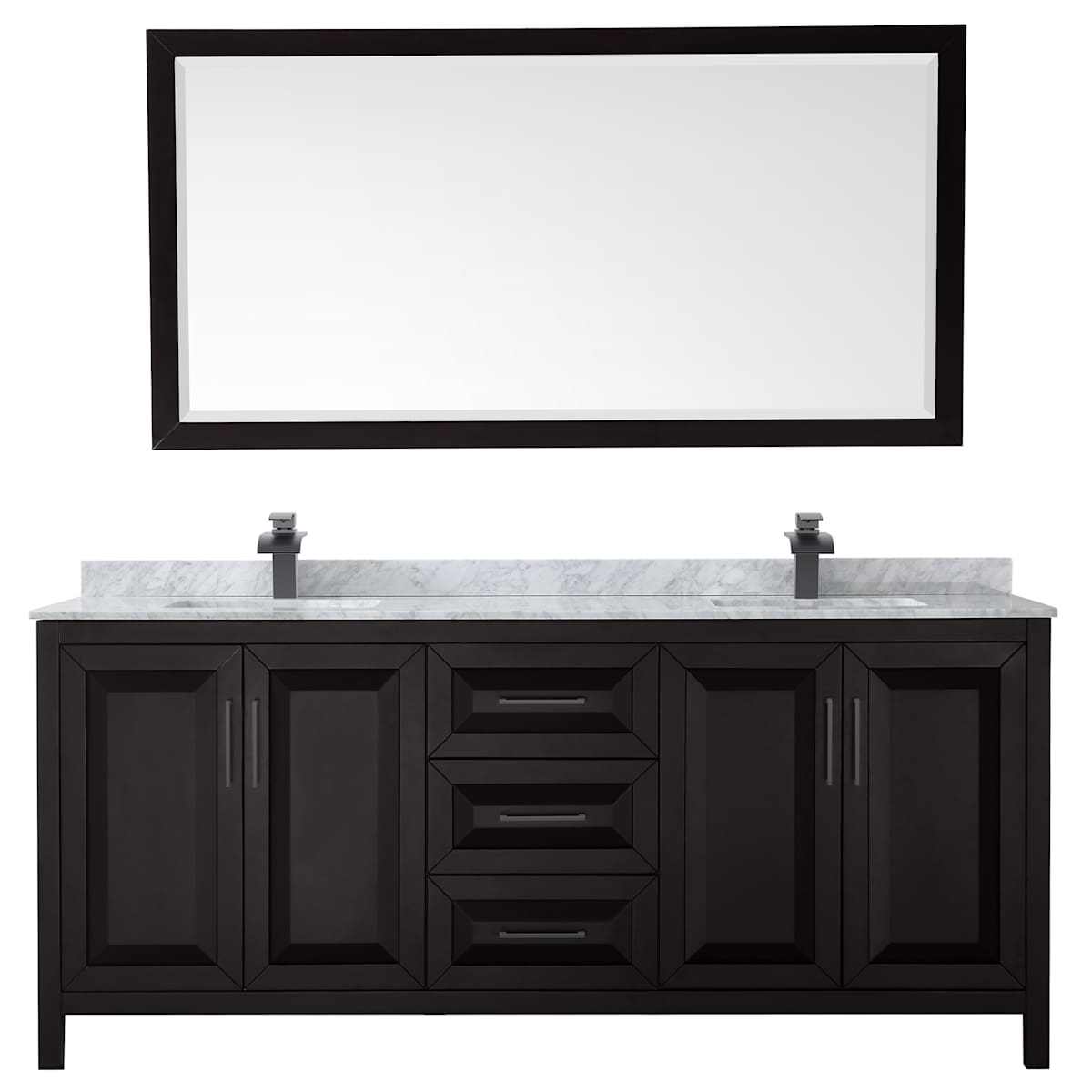 Daria 80" Free Standing Double Vanity Set with MDF Cabinet, Marble Vanity Top, 2 Undermount Sinks, and Framed Mirror
