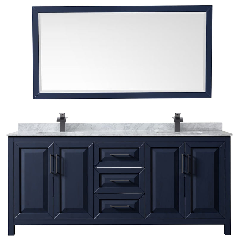 Daria 80" Free Standing Double Vanity Set with MDF Cabinet, Marble Vanity Top, 2 Undermount Sinks, and Framed Mirror - image 14