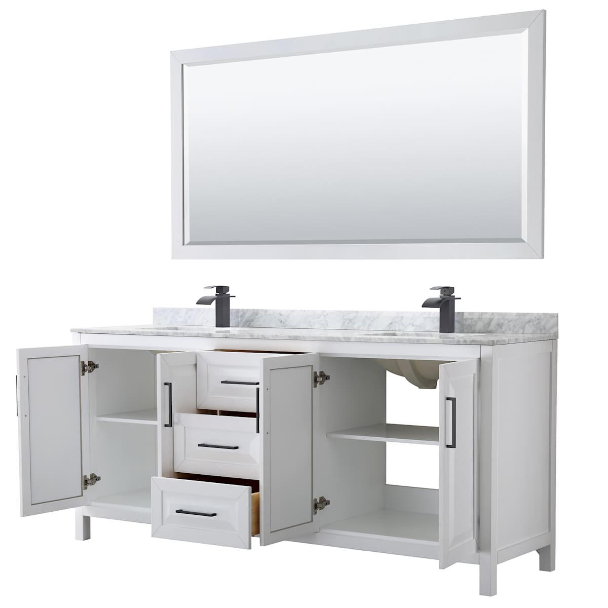 Daria 80" Free Standing Double Vanity Set with MDF Cabinet, Marble Vanity Top, 2 Undermount Sinks, and Framed Mirror - image 20