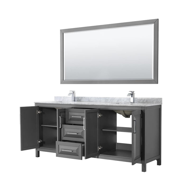 Daria 80" Free Standing Double Vanity Set with MDF Cabinet, Marble Vanity Top, 2 Undermount Sinks, and Framed Mirror - image 21