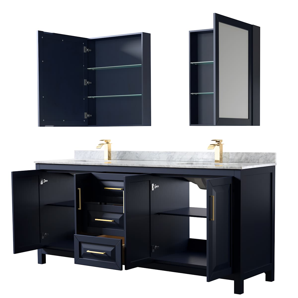 Daria 80" Free Standing Double Vanity Set with MDF Cabinet, Marble Vanity Top, 2 Undermount Sinks, and 2 Medicine Cabinets