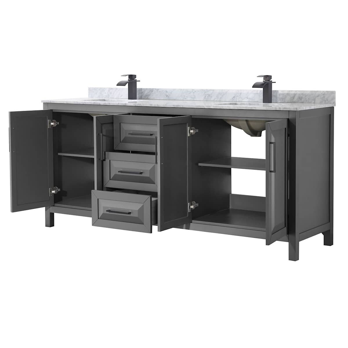 Daria 80" Free Standing Double Vanity Set with MDF Cabinet, Marble Vanity Top, and 2 Undermount Sinks - image 18