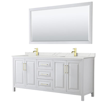 Daria 80" Free Standing Double Basin Vanity Set with Cabinet, Quartz Vanity Top, and Framed Mirror - image 1
