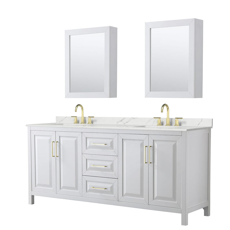 Daria 80" Free Standing Double Basin Vanity Set with Cabinet, Quartz Vanity Top, and Medicine Cabinet - image 1