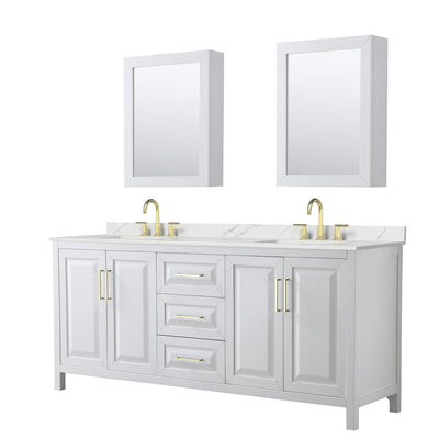 Daria 80" Free Standing Double Basin Vanity Set with Cabinet, Quartz Vanity Top, and Medicine Cabinet - image 1