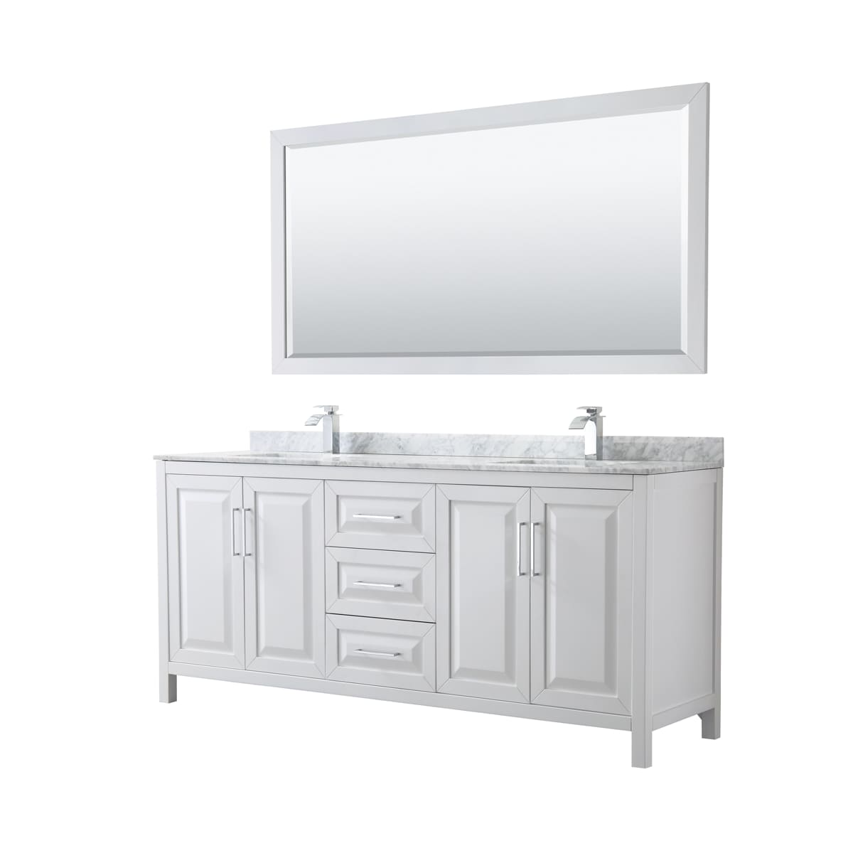 Daria 80" Free Standing Double Vanity Set with MDF Cabinet, Marble Vanity Top, 2 Undermount Sinks, and Framed Mirror