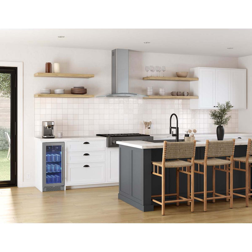 Brisas 290 - 600 CFM 36 Inch Wide Wall Mounted Range Hood with Curved Glass Canopy and LumiLight LED Lighting - image 3