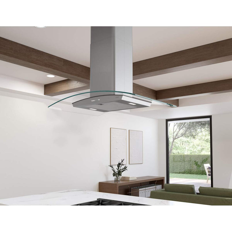 Brisas 290 - 600 CFM 36 Inch Wide Island Range Hood with Curved Glass Canopy and LumiLight LED Lighting - image 3