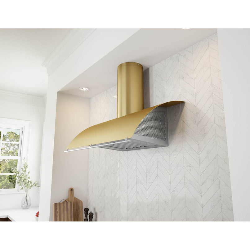 Okeanito 42 in. Wall Mount Range Hood with LED Lights in Brushed Gold - image 6