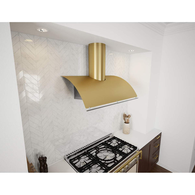 Okeanito 42 in. Wall Mount Range Hood with LED Lights in Brushed Gold - image 5