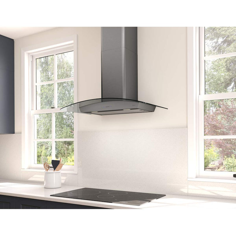 Ravenna 30 in. 600 CFM Wall Mount Range Hood with LED Light in Black Stainless Steel with Gray Glass Canopy - image 4