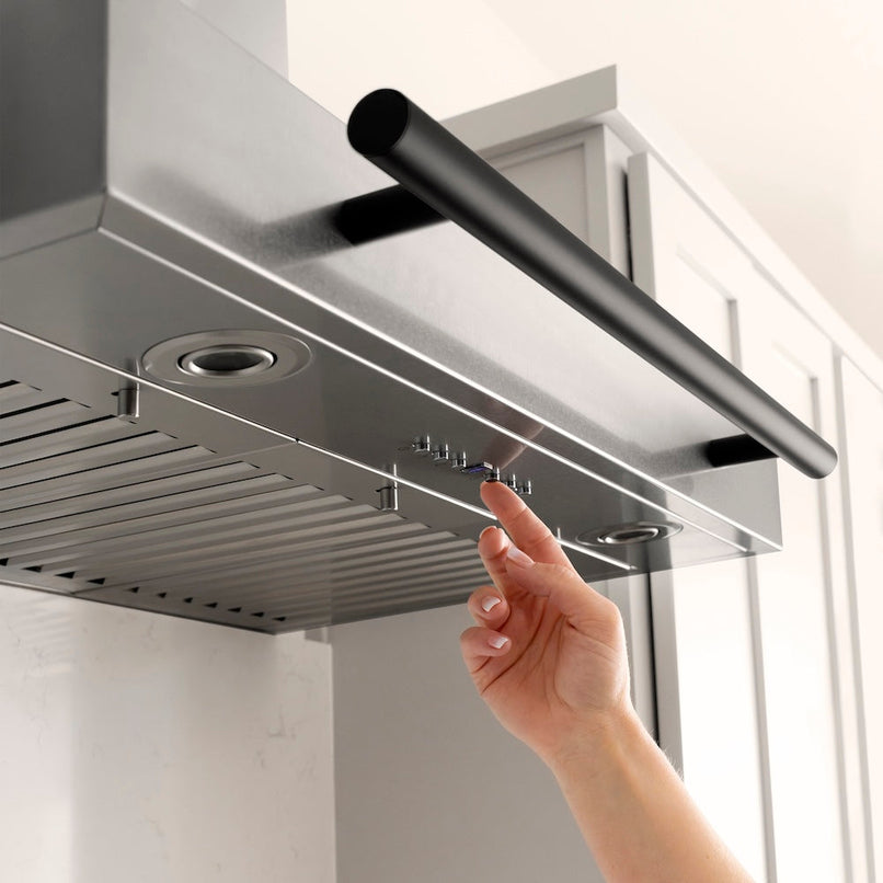 ZLINE Autograph Edition 30 in. Convertible Stainless Steel Range Hood with Stainless Steel Shell and Matte Black Accents (KB4STZ-30-MB)