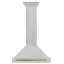 ZLINE Autograph Edition 30 in. Convertible Satin Stainless Steel Wall Mount Range Hood with Champagne Bronze Handle (KB4SNZ-30-CB) front.