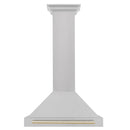 ZLINE Autograph Edition 30 in. Convertible Satin Stainless Steel Wall Mount Range Hood with Polished Gold Handle (KB4SNZ-30-G) front.