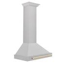 ZLINE Autograph Edition 30 in. Convertible Satin Stainless Steel Wall Mount Range Hood with Polished Gold Handle (KB4SNZ-30-G) side.