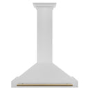 ZLINE Autograph Edition 36 in. Convertible Satin Stainless Steel Wall Mount Range Hood with Champagne Bronze Handle (KB4SNZ-36-CB) front.
