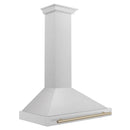 ZLINE Autograph Edition 36 in. Convertible Satin Stainless Steel Wall Mount Range Hood with Champagne Bronze Handle (KB4SNZ-36-CB) side.