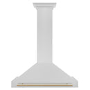 ZLINE Autograph Edition 36 in. Convertible Satin Stainless Steel Wall Mount Range Hood with Polished Gold Handle (KB4SNZ-36-G) front.