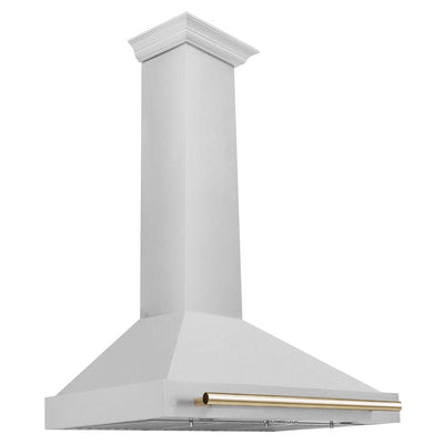 ZLINE Autograph Edition 36 in. Convertible Satin Stainless Steel Wall Mount Range Hood with Polished Gold Handle (KB4SNZ-36-G)