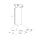 ZLINE Autograph Edition 36 in. Convertible Satin Stainless Steel Wall Mount Range Hood with Black Matte Shell and Champagne Bronze Handle (KB4SNZ-BLM36-CB) dimensional diagram.