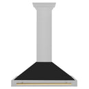 ZLINE Autograph Edition 36 in. Convertible Satin Stainless Steel Wall Mount Range Hood with Black Matte Shell and Champagne Bronze Handle (KB4SNZ-BLM36-CB) front.