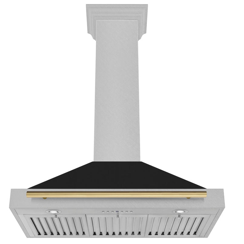 ZLINE Autograph Edition 36 in. Convertible Satin Stainless Steel Wall Mount Range Hood with Black Matte Shell and Champagne Bronze Handle (KB4SNZ-BLM36-CB) under.