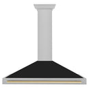 ZLINE Autograph Edition 48 in. Convertible Satin Stainless Steel Wall Mount Range Hood with Black Matte Shell and Champagne Bronze Handle (KB4SNZ-BLM48-CB) front.