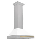 ZLINE Autograph Edition 30 in. Convertible Satin Stainless Steel Wall Mount Range Hood with White Matte Shell and Champagne Bronze Handle (KB4SNZ-WM30-CB)