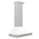 ZLINE Autograph Edition 30 in. Convertible Satin Stainless Steel Wall Mount Range Hood with White Matte Shell and Champagne Bronze Handle (KB4SNZ-WM30-CB) side.