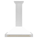 ZLINE Autograph Edition 36 in. Convertible Satin Stainless Steel Wall Mount Range Hood with White Matte Shell and Polished Gold Handle (KB4SNZ-WM36-G) dimensional diagram.