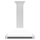 ZLINE Autograph Edition 36 in. Convertible Satin Stainless Steel Wall Mount Range Hood with White Matte Shell and Matte Black Handle (KB4SNZ-WM36-MB) front.