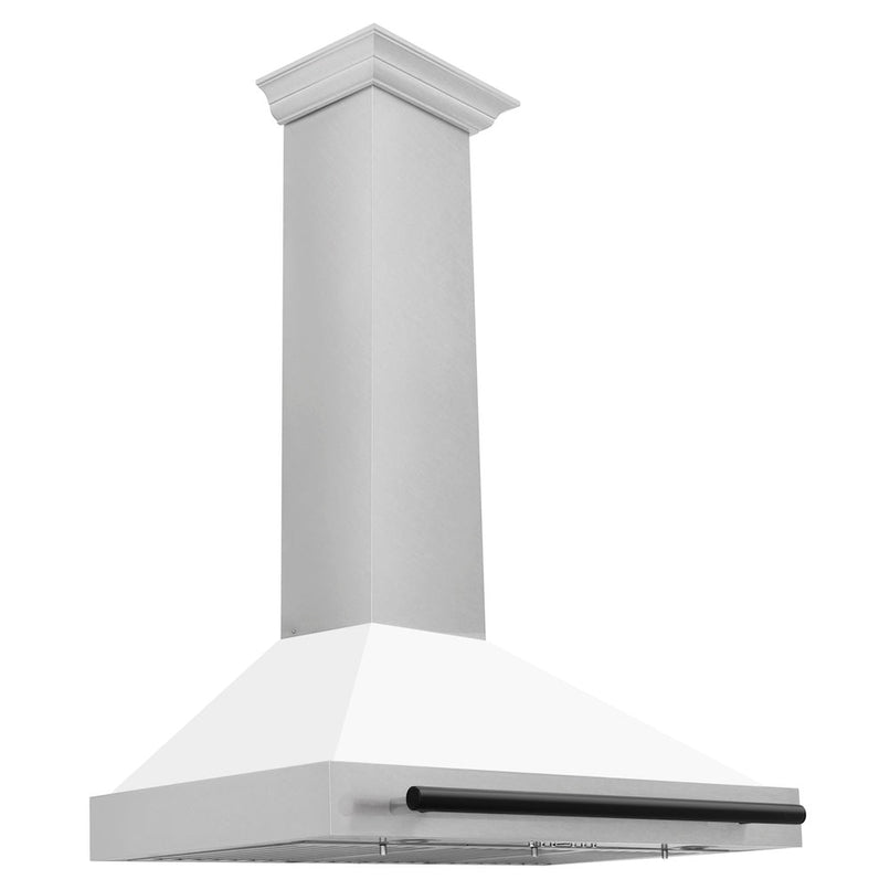 ZLINE Autograph Edition 36 in. Convertible Satin Stainless Steel Wall Mount Range Hood with White Matte Shell and Matte Black Handle (KB4SNZ-WM36-MB)