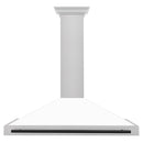 ZLINE Autograph Edition 48 in. Convertible Satin Stainless Steel Wall Mount Range Hood with White Matte Shell and Matte Black Handle (KB4SNZ-WM48-MB) front.