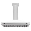 ZLINE Autograph Edition 48 in. Convertible Satin Stainless Steel Wall Mount Range Hood with White Matte Shell and Matte Black Handle (KB4SNZ-WM48-MB) under.