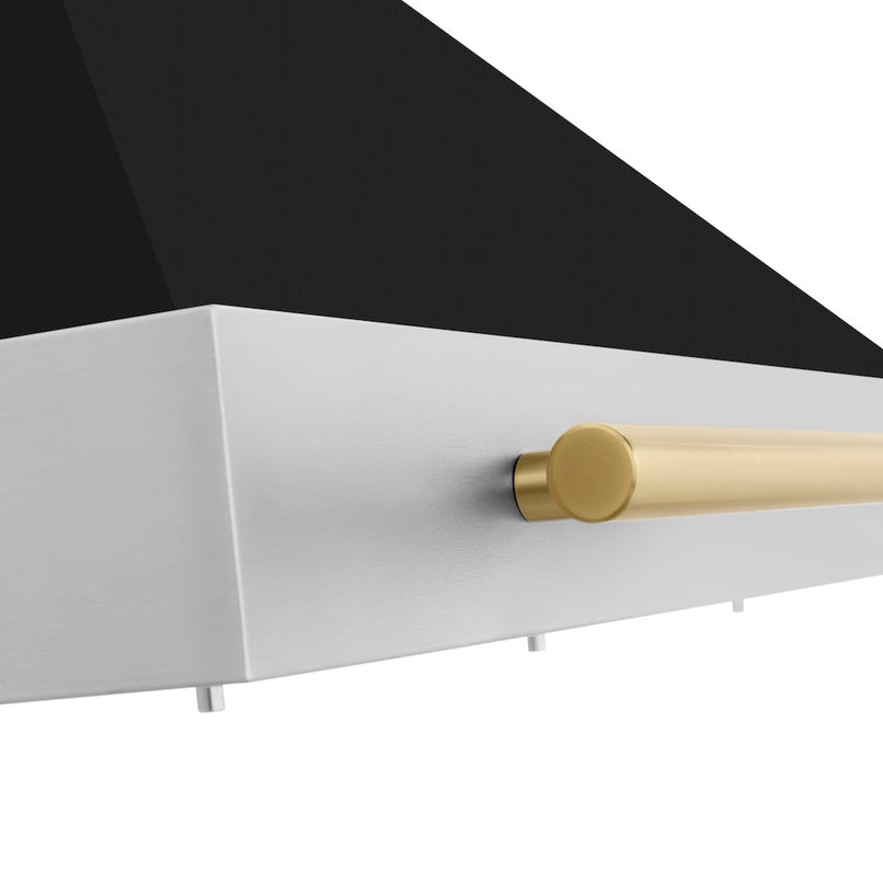 ZLINE Autograph Edition 36 in. Convertible Stainless Steel Range Hood with Black Matte Shell and Polished Gold Handle (KB4STZ-BLM36-G)