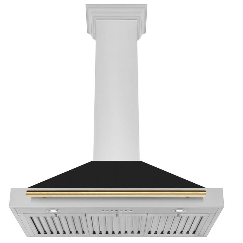 ZLINE Autograph Edition 36 in. Convertible Stainless Steel Range Hood with Black Matte Shell and Polished Gold Handle (KB4STZ-BLM36-G) under.