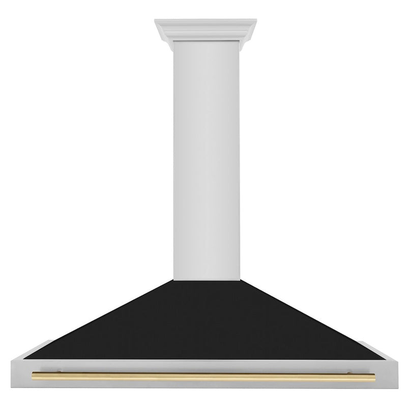 ZLINE Autograph Edition 48 in. Convertible Stainless Steel Range Hood with Black Matte Shell and Champagne Bronze Handle (KB4STZ-BLM48-CB) front.