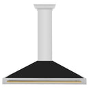 ZLINE Autograph Edition 48 in. Convertible Stainless Steel Range Hood with Black Matte Shell and Polished Gold Handle (KB4STZ-BLM48-G) front.