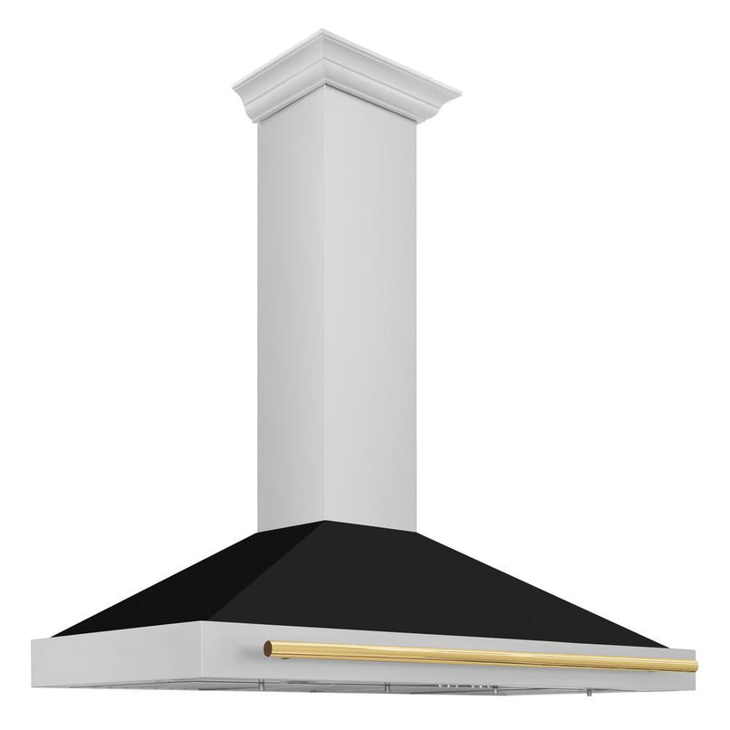ZLINE Autograph Edition 48 in. Convertible Stainless Steel Range Hood with Black Matte Shell and Polished Gold Handle (KB4STZ-BLM48-G)
