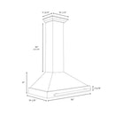 ZLINE Autograph Edition 36 in. Black Stainless Steel Wall Mount Range Hood With Polished Gold Handle (BSKB4Z-36-G) dimensional diagram.