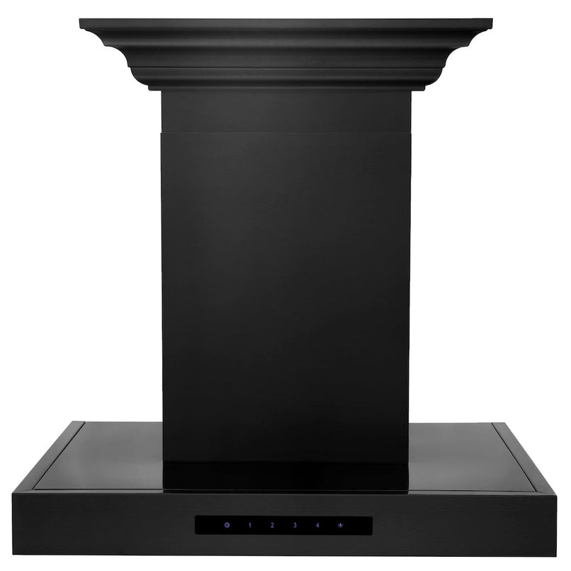 ZLINE 36 in. Convertible Vent Wall Mount Range Hood in Black Stainless Steel with Crown Molding (BSKENCRN-36) front.