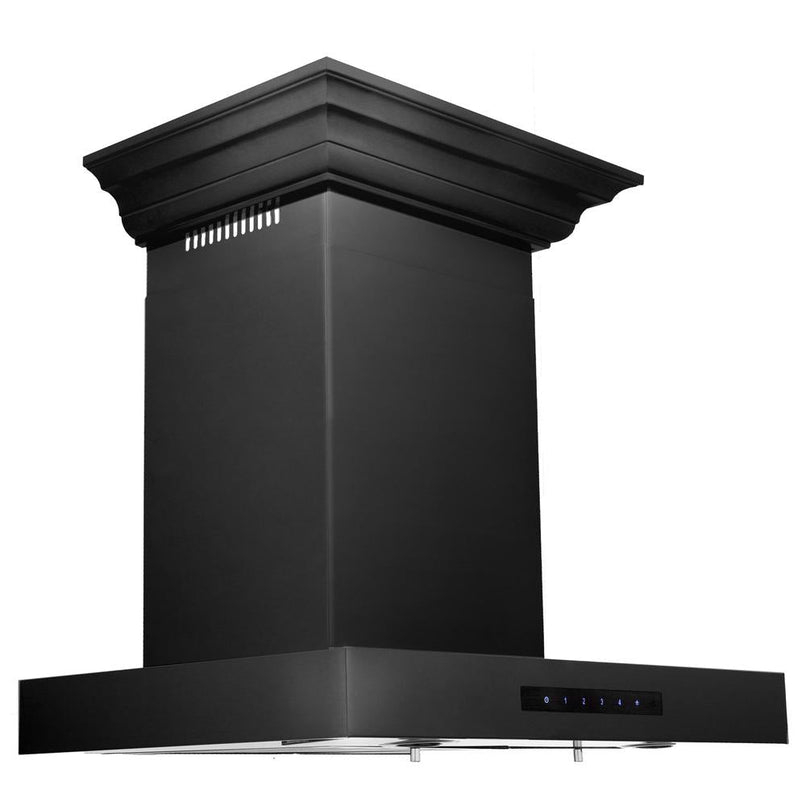 ZLINE 30 in. Convertible Vent Wall Mount Range Hood in Black Stainless Steel with Crown Molding (BSKENCRN-30)